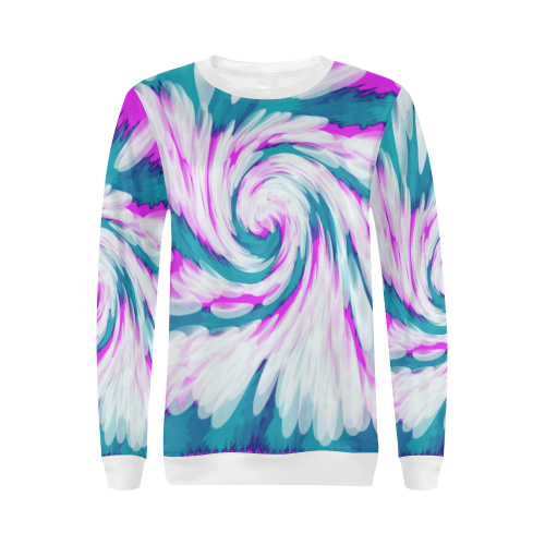 Turquoise Pink Tie Dye Swirl Abstract All Over Print Crewneck Sweatshirt for Women (Model H18)