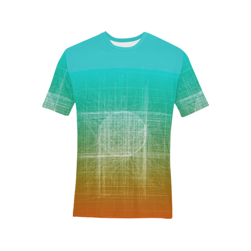 Retro Glitch in Green - Turquoise and Orange Men's All Over Print T-Shirt (Solid Color Neck) (Model T63)