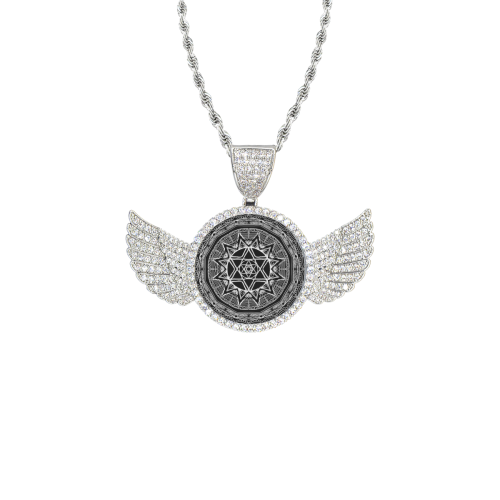 mandala 3D-19 Wings Silver Photo Pendant with Rope Chain