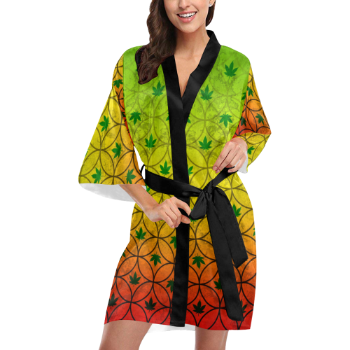 Marijuana Diamond Rastafari Pattern Kimono Robe