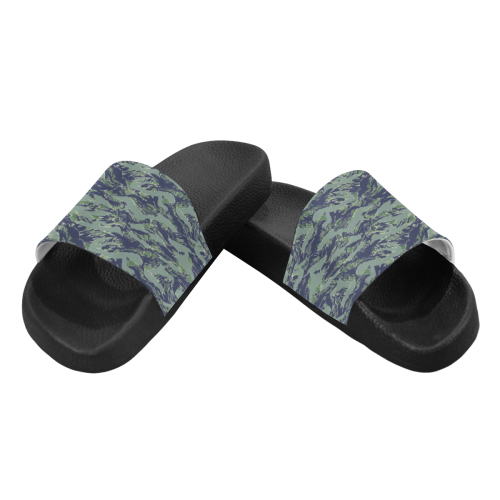 Jungle Tiger Stripe Green Camouflage Men's Slide Sandals/Large Size (Model 057)