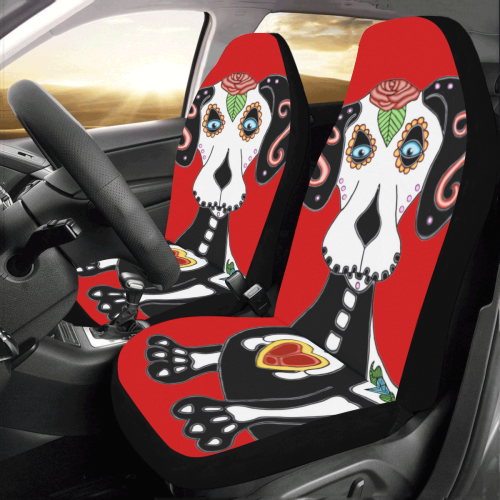 Dachshund Sugar Skull Red Car Seat Covers (Set of 2)