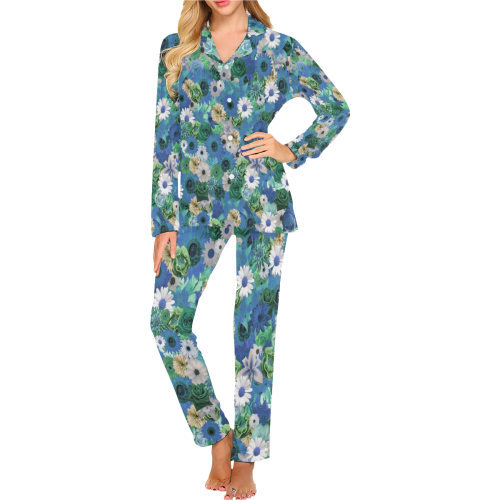 Turquoise Gold Fantasy Garden Women's Long Pajama Set