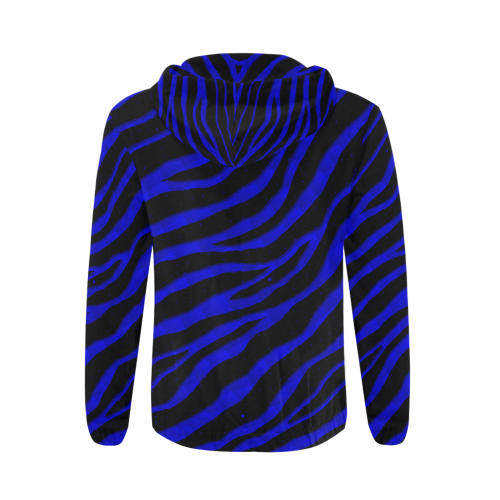 Ripped SpaceTime Stripes - Blue All Over Print Full Zip Hoodie for Men (Model H14)