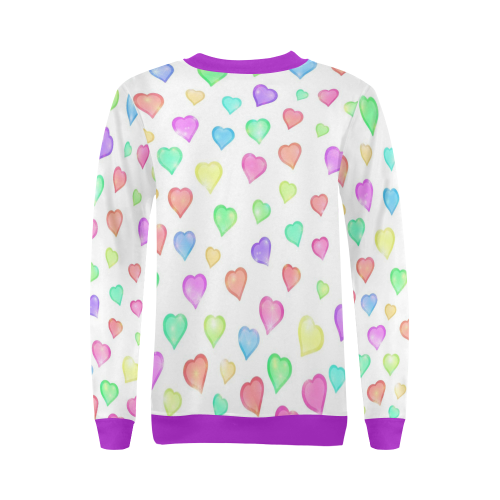 Pastel Hearts Teddy Purple All Over Print Crewneck Sweatshirt for Women (Model H18)