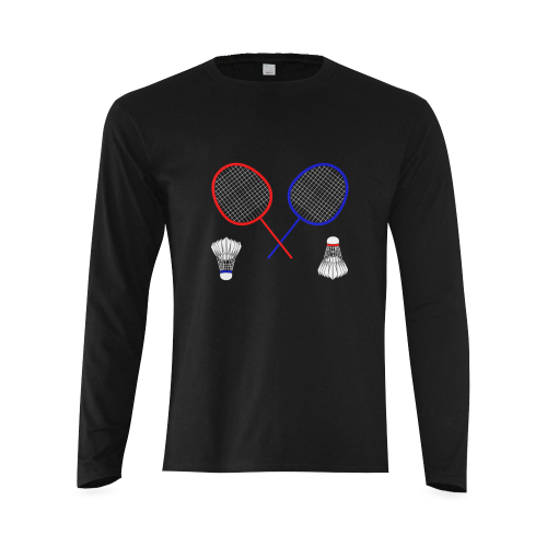 Badminton Rackets and Shuttlecocks Sports on Black Sunny Men's T-shirt (long-sleeve) (Model T08)
