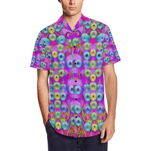 Festive metal and gold in pop-art Men's Short Sleeve Shirt with Lapel Collar (Model T54)