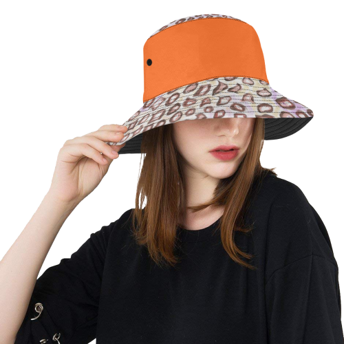 Leopard Print Art and Orange Hat All Over Print Bucket Hat