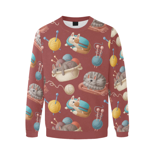 Cats & Knitting Men's Oversized Fleece Crew Sweatshirt/Large Size(Model H18)