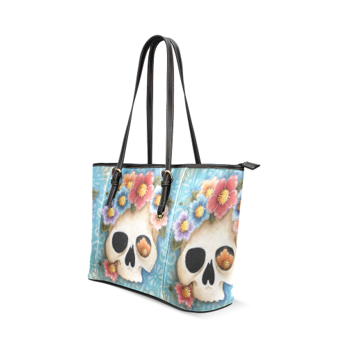Skulls Can Be Pretty Leather Tote Bag/Large (Model 1640)