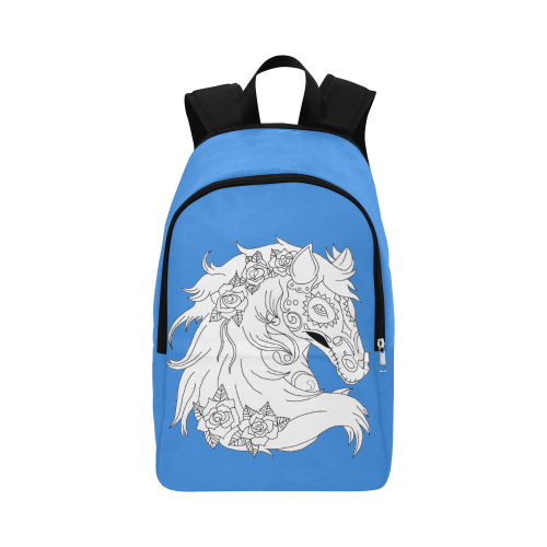 Color Me Sugar Skull Horse Blue Fabric Backpack for Adult (Model 1659)