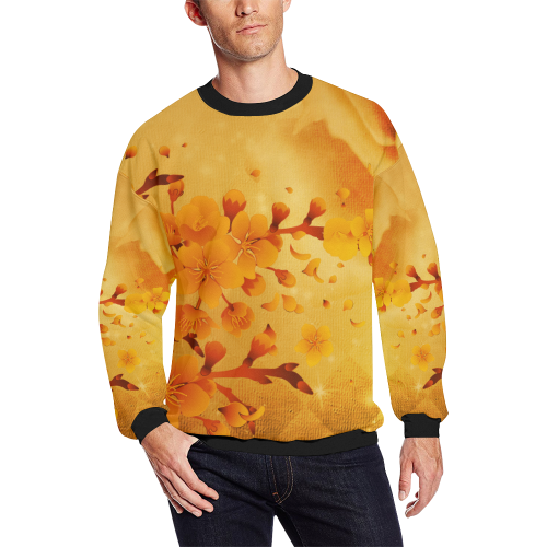 Floral design, soft colors Men's Oversized Fleece Crew Sweatshirt/Large Size(Model H18)
