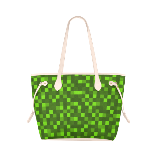 funky funny light and dark green neon color pixel pixels blocks gamer Clover Canvas Tote Bag (Model 1661)
