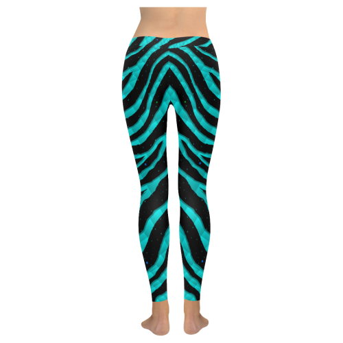 Ripped SpaceTime Stripes - Cyan Women's Low Rise Leggings (Invisible Stitch) (Model L05)