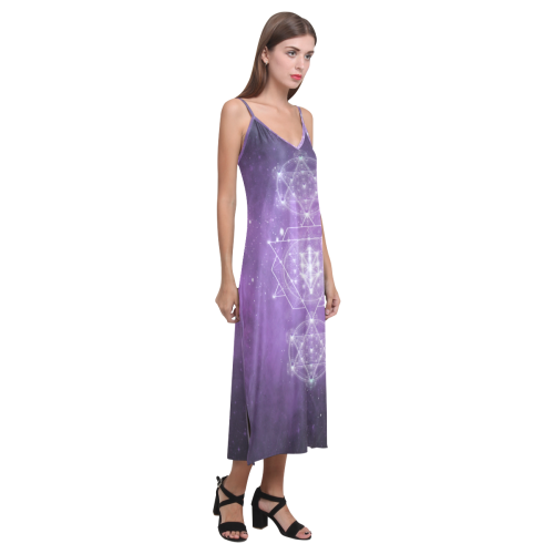 Sacred Geometry Stardust V-Neck Open Fork Long Dress(Model D18)