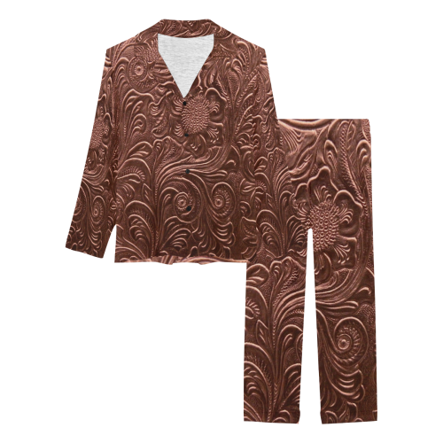 Embossed Bronze Flowers Women's Long Pajama Set