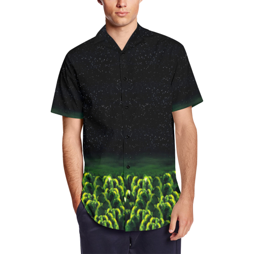 Alien Horror Fest Tribute Gothic Underground Satin Dress Shirt Men's Short Sleeve Shirt with Lapel Collar (Model T54)