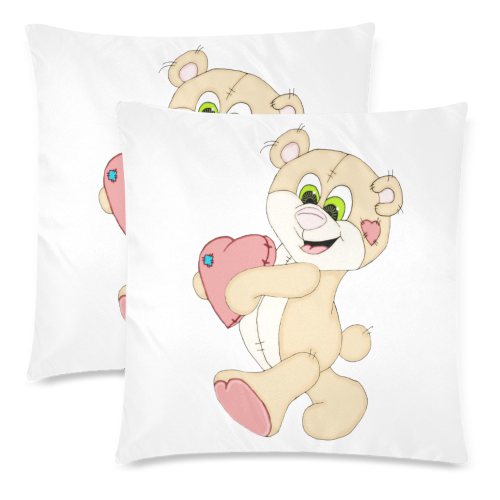 Patchwork Heart Teddy White Custom Zippered Pillow Cases 18"x 18" (Twin Sides) (Set of 2)