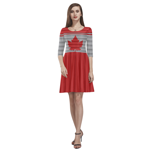 Canada Skater Dress Winter Wool Print Tethys Half-Sleeve Skater Dress(Model D20)