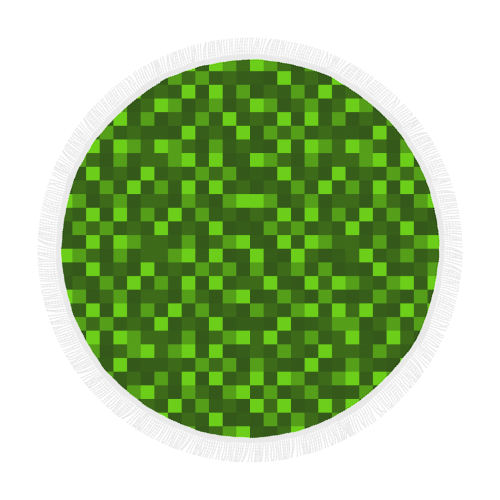 funky funny light and dark green neon color pixel pixels blocks gamer Circular Beach Shawl 59"x 59"