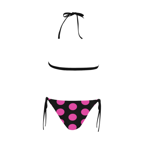 Pink Polka Dots on Black Buckle Front Halter Bikini Swimsuit (Model S08)