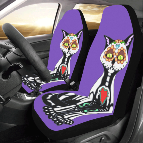 Sugar Skull Cat Purple Car Seat Covers (Set of 2)
