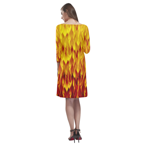 Hot Fire and Flames Illustration Rhea Loose Round Neck Dress(Model D22)
