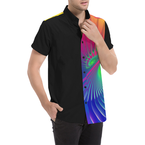 PSYCHEDELIC FRACTAL SPIRAL - Neon Colored Men's All Over Print Short Sleeve Shirt (Model T53)