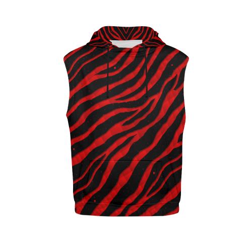 Ripped SpaceTime Stripes - Red All Over Print Sleeveless Hoodie for Men (Model H15)