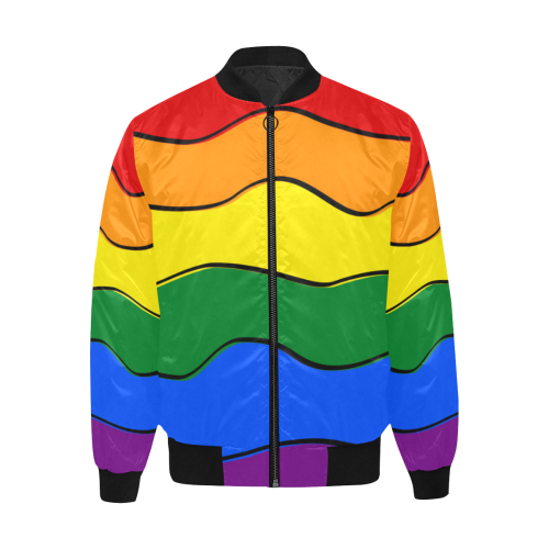 Gay Pride - Rainbow Flag Waves Stripes 1 All Over Print Quilted Bomber Jacket for Men (Model H33)
