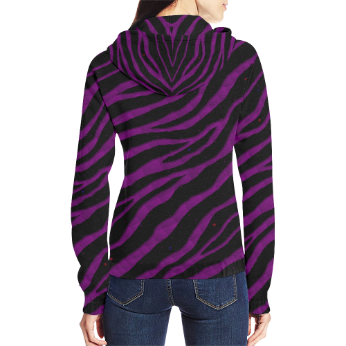 Ripped SpaceTime Stripes - Purple All Over Print Full Zip Hoodie for Women (Model H14)