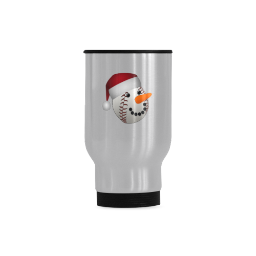 Santa Hat Baseball Cute Face Christmas Travel Mug (Silver) (14 Oz)