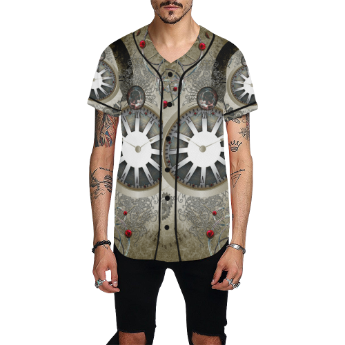 Steampunk, noble design, clocks and gears All Over Print Baseball Jersey for Men (Model T50)