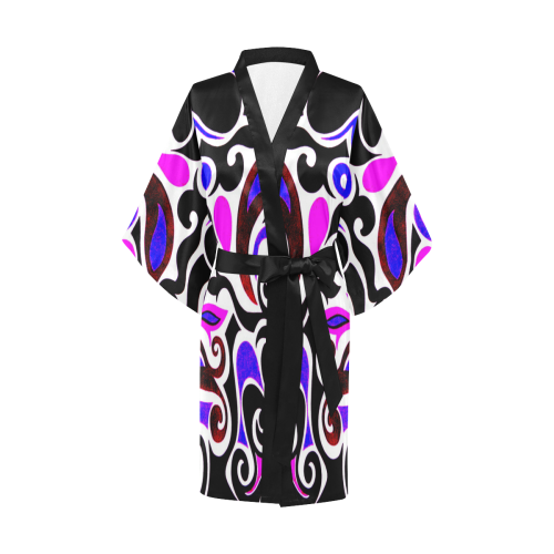 retro swirl abstract doodle 2 Kimono Robe