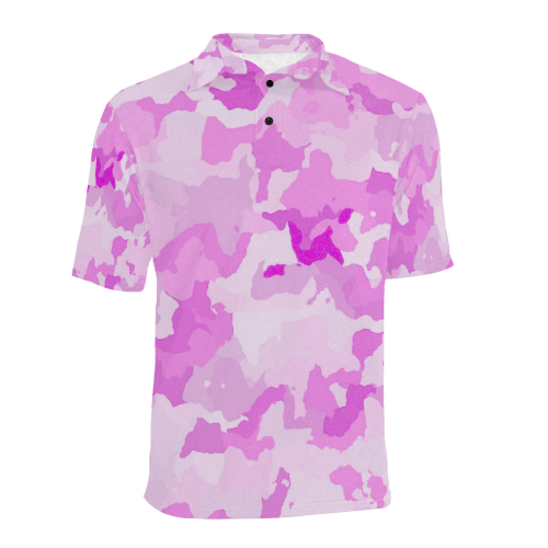 camouflage soft pink Men's All Over Print Polo Shirt (Model T55)