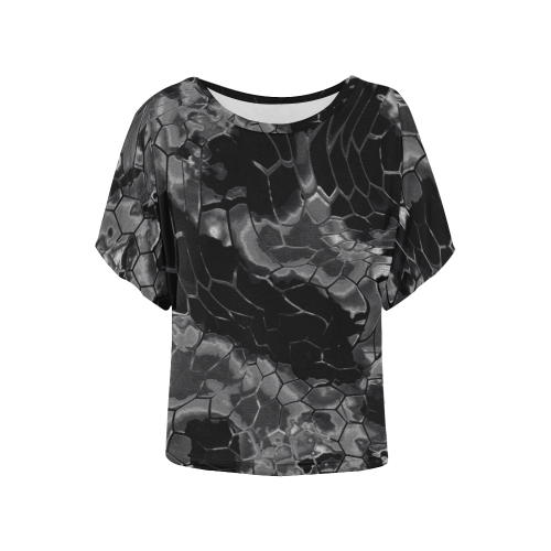 black dragon animal snake skin pattern Women's Batwing-Sleeved Blouse T shirt (Model T44)