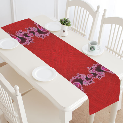 Red Pink Mauve Hearts and Lace Fractal Abstract 2 Table Runner 16x72 inch