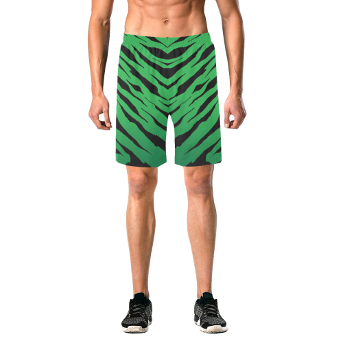 Green Tiger Stripe Shorts Men's All Over Print Elastic Beach Shorts (Model L20)