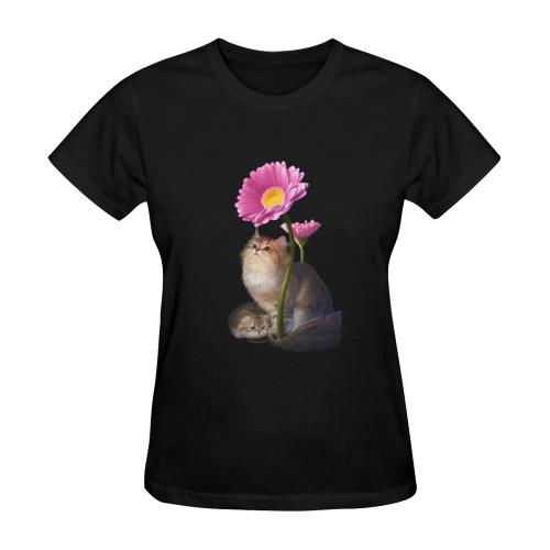 cat flower Women's T-Shirt in USA Size (Two Sides Printing)