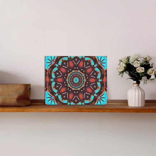 K172 Wood and Turquoise Abstract Photo Panel for Tabletop Display 8"x6"