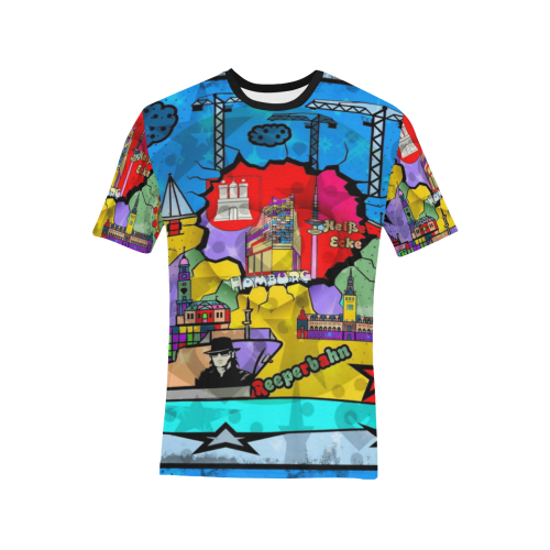 Hamburg Germany Popart by Nico Bielow Men's All Over Print T-Shirt (Solid Color Neck) (Model T63)
