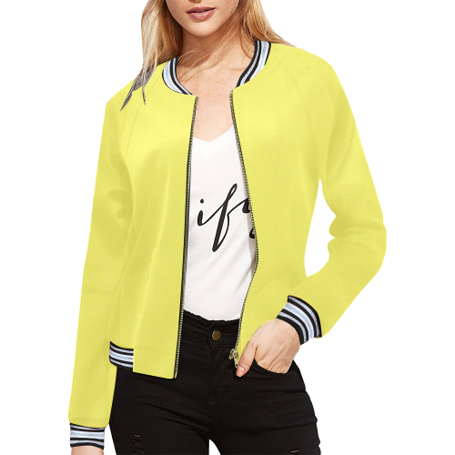Darling Dahlia Yellow Solid Color All Over Print Bomber Jacket for Women (Model H21)