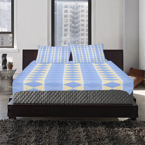 Blue Yellow Diamond Harlequin 3-Piece Bedding Set