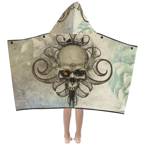 Creepy skull, vintage background Kids' Hooded Bath Towels