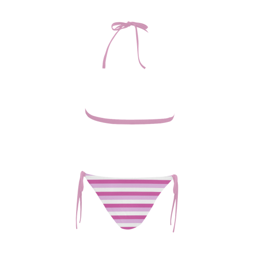 Pink Stripes Orchid Buckle Front Halter Bikini Swimsuit (Model S08)