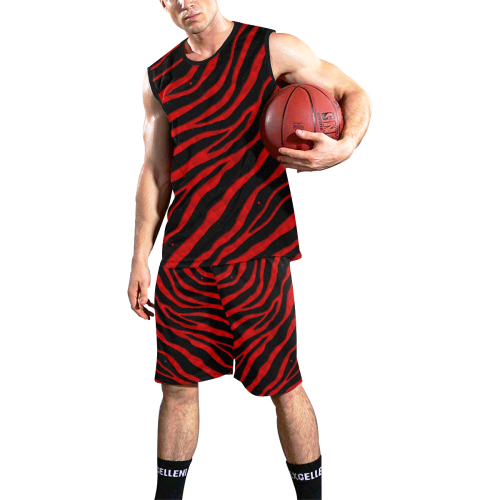 Ripped SpaceTime Stripes - Red All Over Print Basketball Uniform