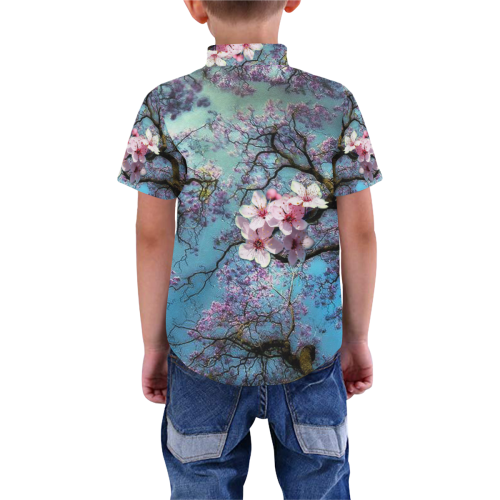 Cherry blossomL Boys' All Over Print Short Sleeve Shirt (Model T59)