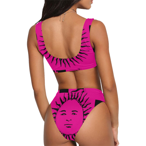 GOD Sport Bikini Pink Sport Top & High-Waisted Bikini Swimsuit (Model S07)