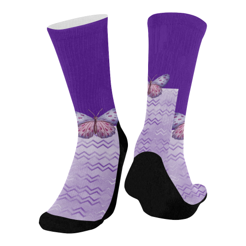 Purple Butterfly Chevron Mid-Calf Socks (Black Sole)