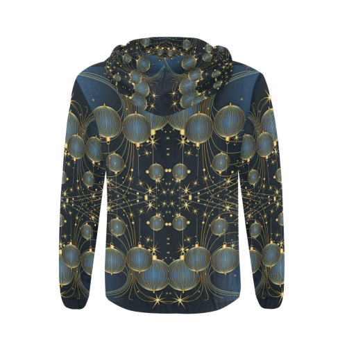 Golden Christmas Ornaments on Blue All Over Print Full Zip Hoodie for Men/Large Size (Model H14)